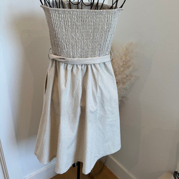 Monteau Linen Blend Strapless Belted Pockets A-Line Mini Dress - Picture 3 of 9